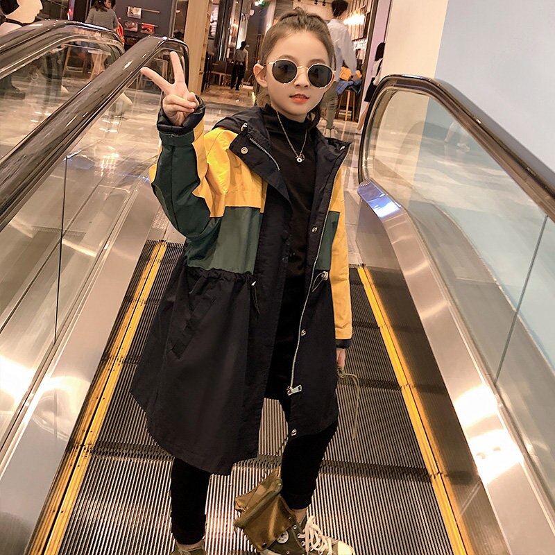 Vintage vindjacka för barn för flickor tonårshuvjackor barn snygga höst vinterkläder för tonåringar flicka trenchcoat