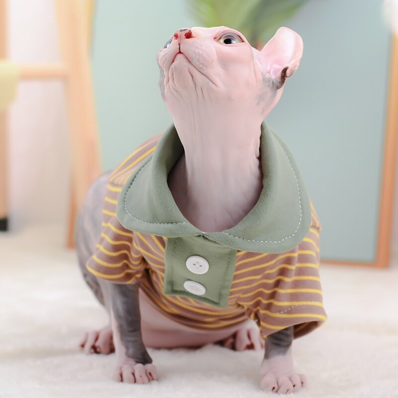 Sphinx – vêtement rayé pour chat, chemise Polo pour Sphynx, combinaison élastique, Costume doux pour animaux de compagnie, DevonRex, automne et printemps