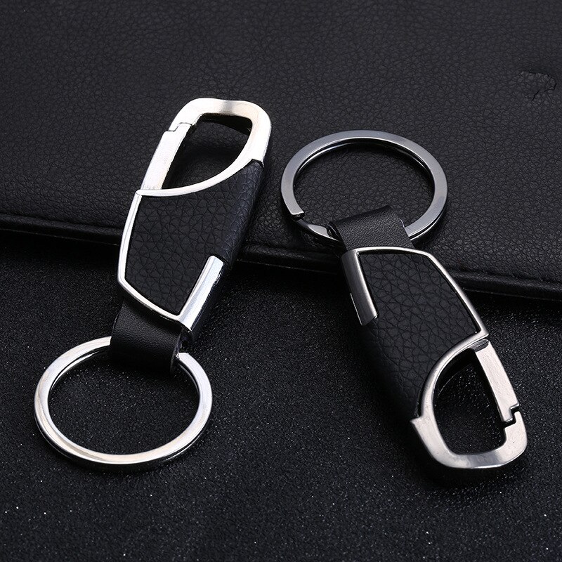 Mode-sieraden Metalen Sleutelhanger Heren Lederen Auto Eenvoudige Leer En Metalen Legering Gesp Mannen Zwarte Auto sleutelhanger