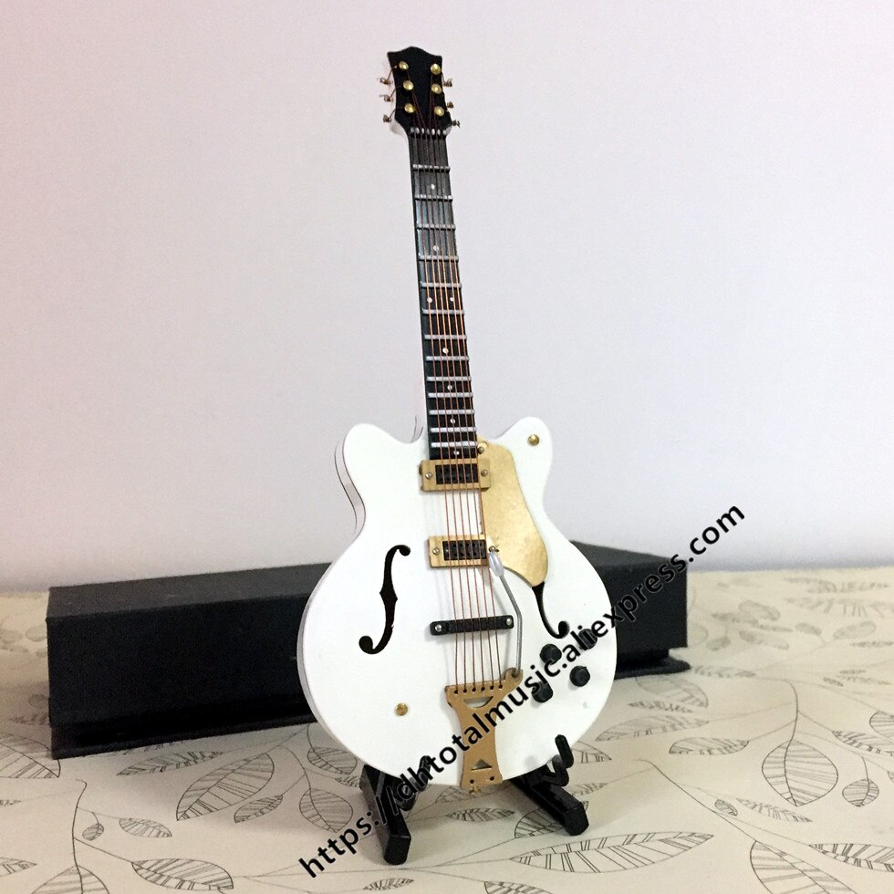Dh Miniature Guitar Model Replica with Stand and Case Dollhouse Accessories Mini Musical Instrument Ornaments Christmas: White / 18cm