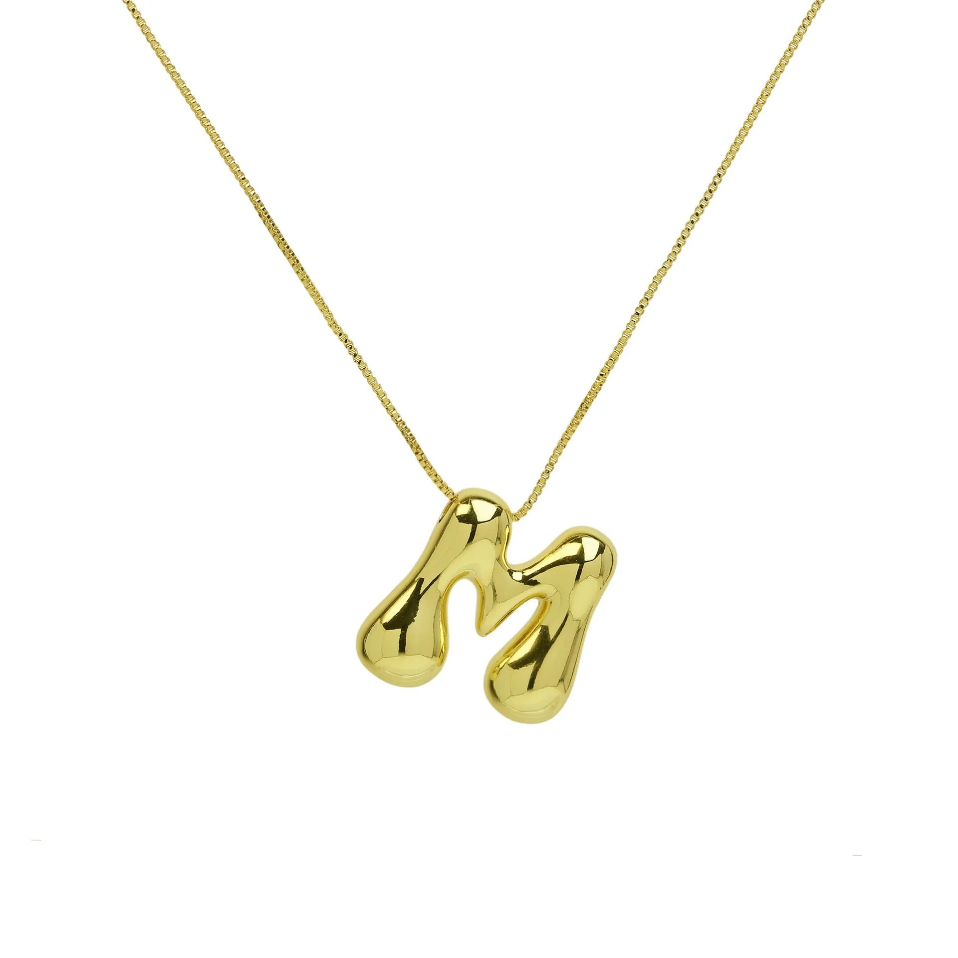 A-Z Balloon Bubble Letter pendant Neckalce for Women 18k Gold Plated Chunky Initial Necklaces Jewelry Birthday: Light Yellow Color
