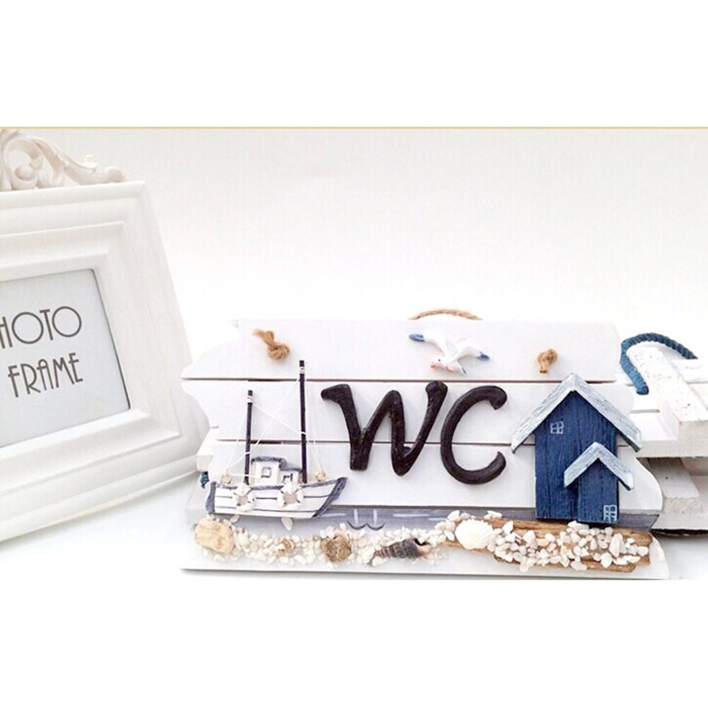 Mediterranean Hand Carved Wall Hanging Wooden WC Plaque Sign Board (Lighthouse)