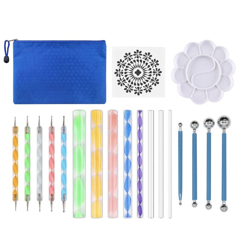 19 PCS Mandala Dotting Tools Set Portable Painting Stencil Tools Art Nail Body Painting Kit for Kid Student Art Drawing N0HC