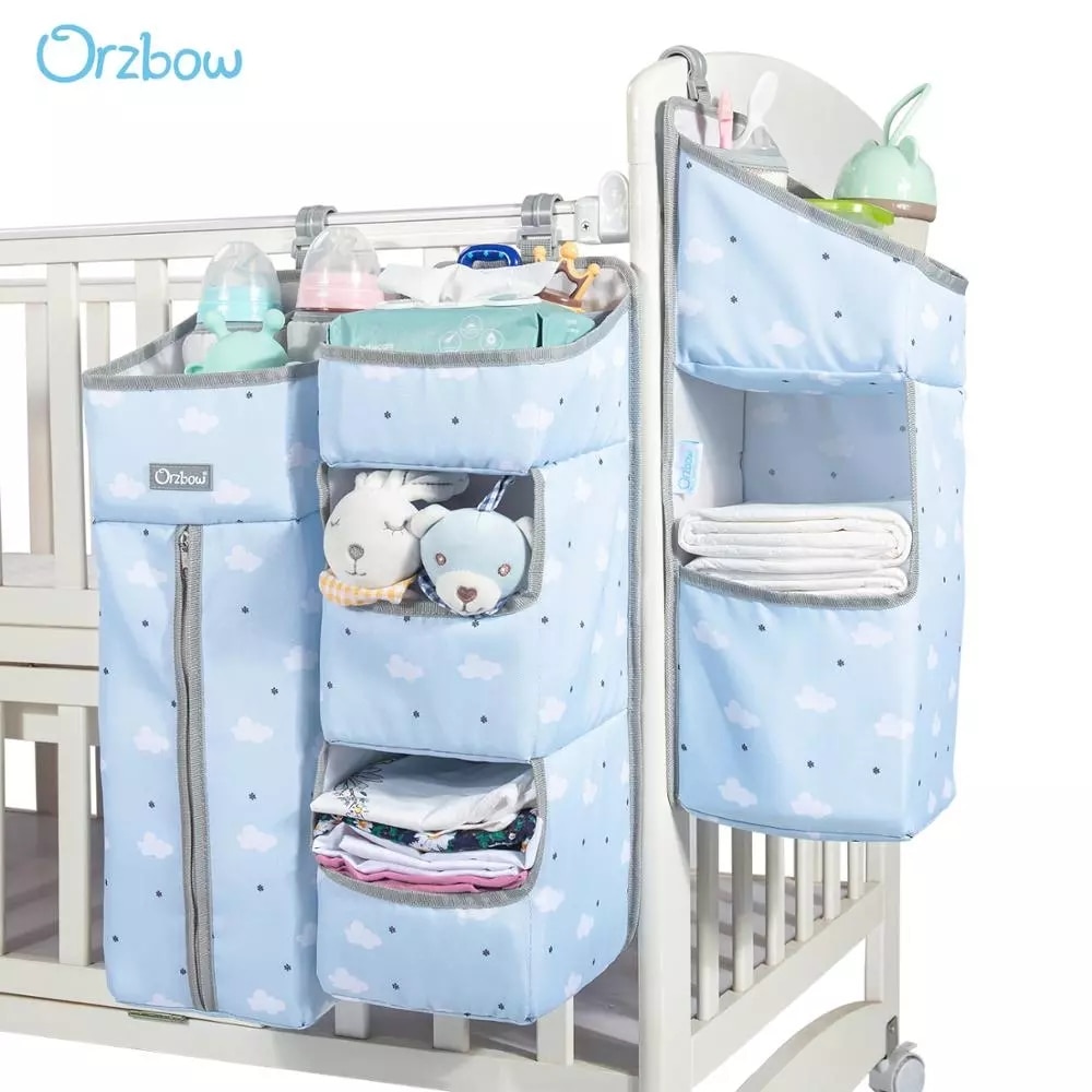 Orzbow Culla Organizer Borse Contenitore Newbron Letto di Stoccaggio Sacchetto Del Pannolino caddy Organizer Appendere Sacchetti per infantile impostato di Biancheria Da Letto Grigio
