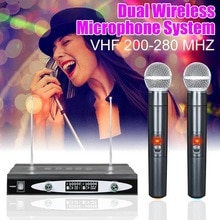 Dual Channel Handheld VHF Wireless Microphone System Cordless Mic Receiver Microphones Karaoke with 2 Microphones