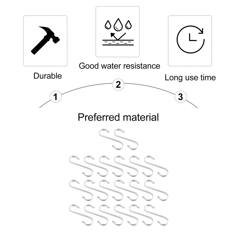 20pcs Metal S-shaped Hook Multifunction Hanging Hooks for Bathroom Closet