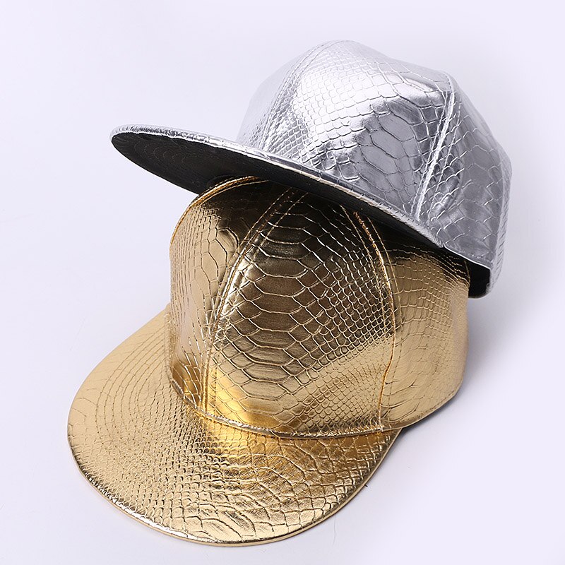 Sommer hatte baseball kasket kvinde mand far hat forår skinnende gylden sølv læder hip hop kasketter justerbar farve snapback sort