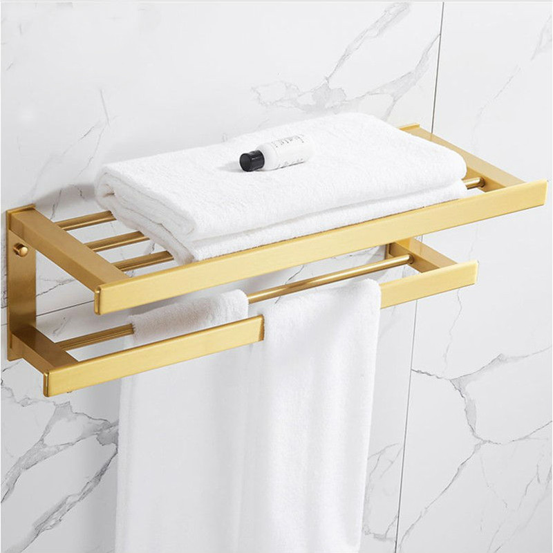 Juego de accesorios dorados para baño, toallero de aleación de aluminio de , trípode de almacenamiento de oro cepillado, estante cuadrado, juegos de accesorios para Baño