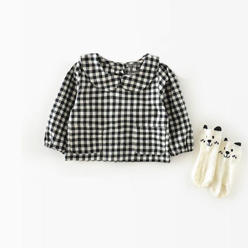 Pigeskjorter lange ærmer plaid stribet børneskjorte småbørn børn pigebluser bomuld pige skoletoppe skjorter til 1-6y: Plaid / 6y