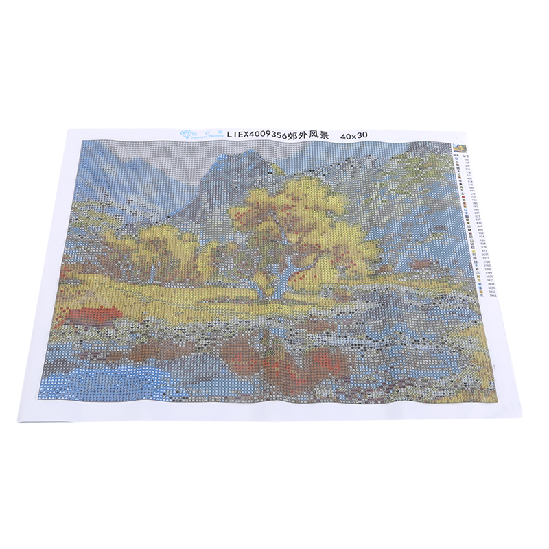 30*40cm 3D Round Diamond Autumn Mountain Tree Creek Diamond Cross Stitch Landscape Tree Diamond Painting