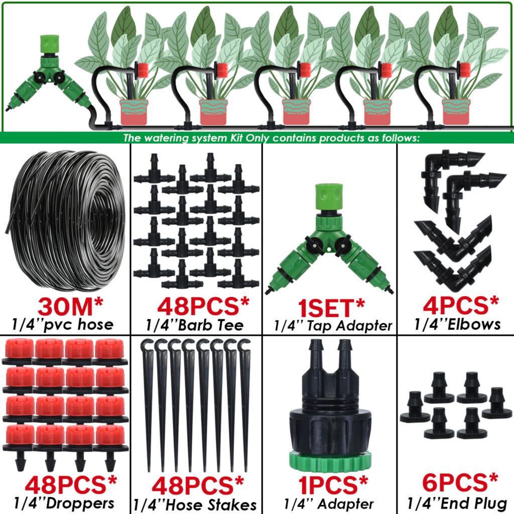 Sprycle 5-50M Greenhouse Automatic Self Watering System Kit 4/7mm Garden Micro Drip Irrigation Dropper DIY for Pot Plants Lawn: Light Grey