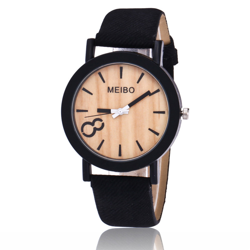 Meibo Modeling Houten Quartz Horloge Casual Houten Kleur Lederen Horloge