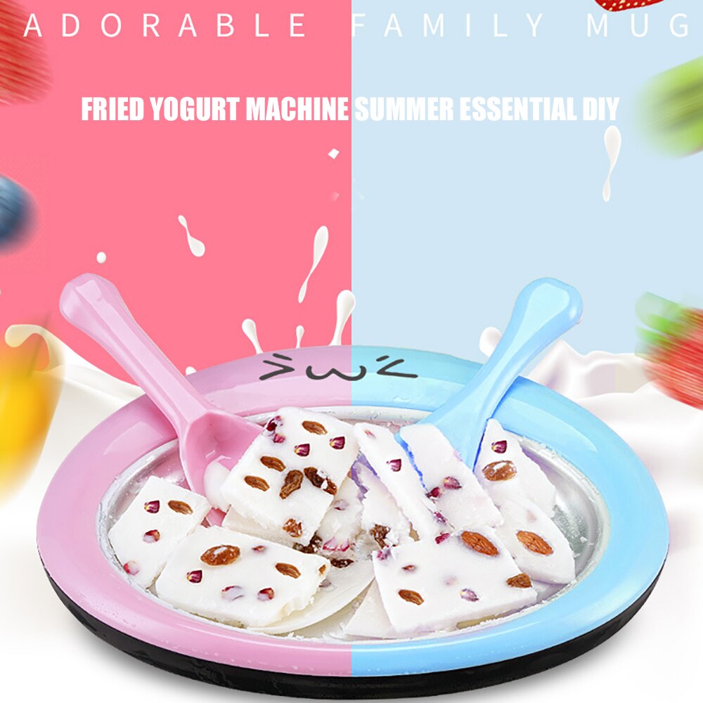 Cartoon Mini Fried Ice Cream Yogurt Making Machine Fruit Roll Maker Pan Summer Cool Ice Make Ice For Kids Pink