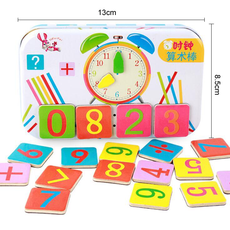 Baby Early Education Toys Montessori Box Digital Clock Math Toy Number digital Counting Wood Stick Kids Toy: clock iron box stick