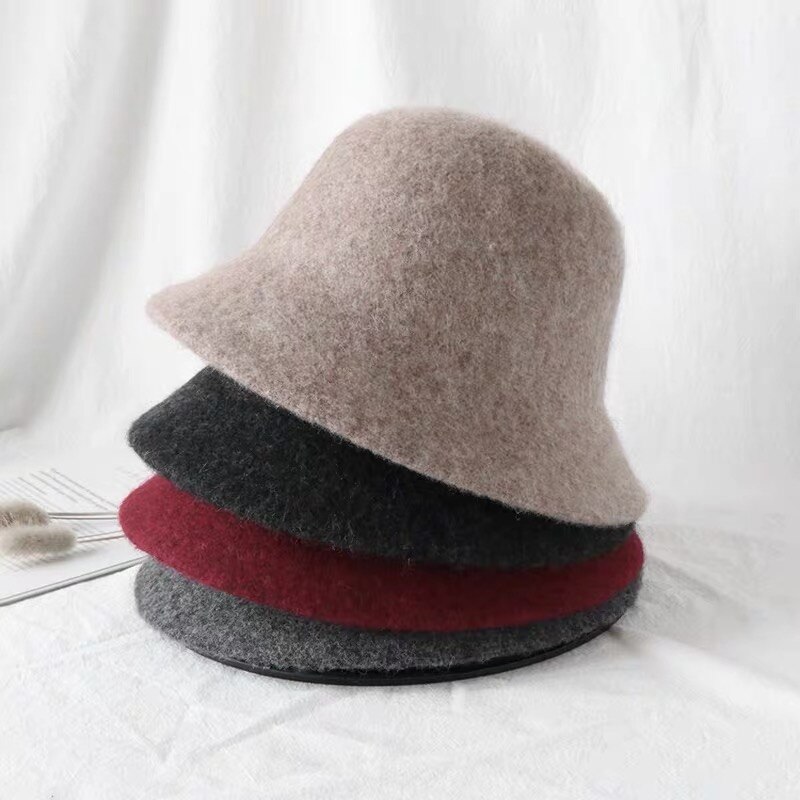 Gorro de lana tipo Bucket para mujer, sombrero de pescador Vintage, versátil, 6 colores, plegable, para otoño e invierno,