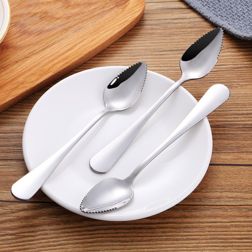 2/4Pcs Home Thick Stainless Steel Grapefruit Spoon Ice Cream Dessert Spoon Serrated Edge Fruit Coffee Stirring Spoons Tea Spoons