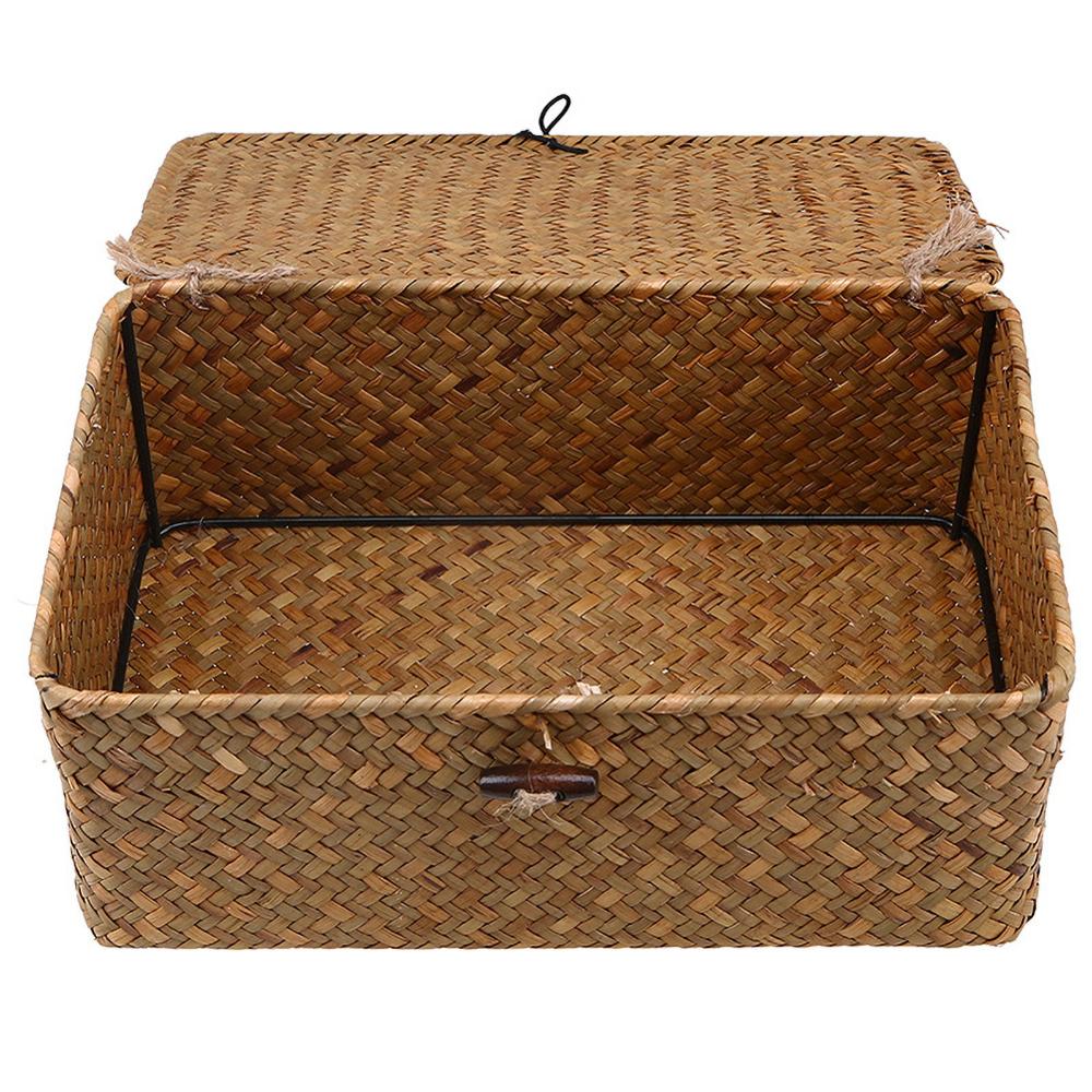 Storage Basket Rattan Storage Box With Lid Hand-woven Jewelry Box Wicker Makeup Organizer Food Container Storage Boxes