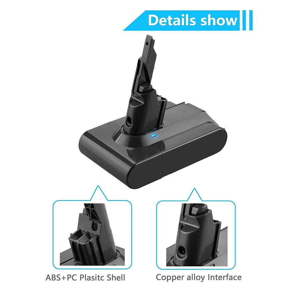 Turpow 6000mAh Rechargeable Battery 21.6V Li-lon For Dyson V7 V7 FLUFFY V7 Animal V7 Pro Vacuum Cleaner Replacement Battery