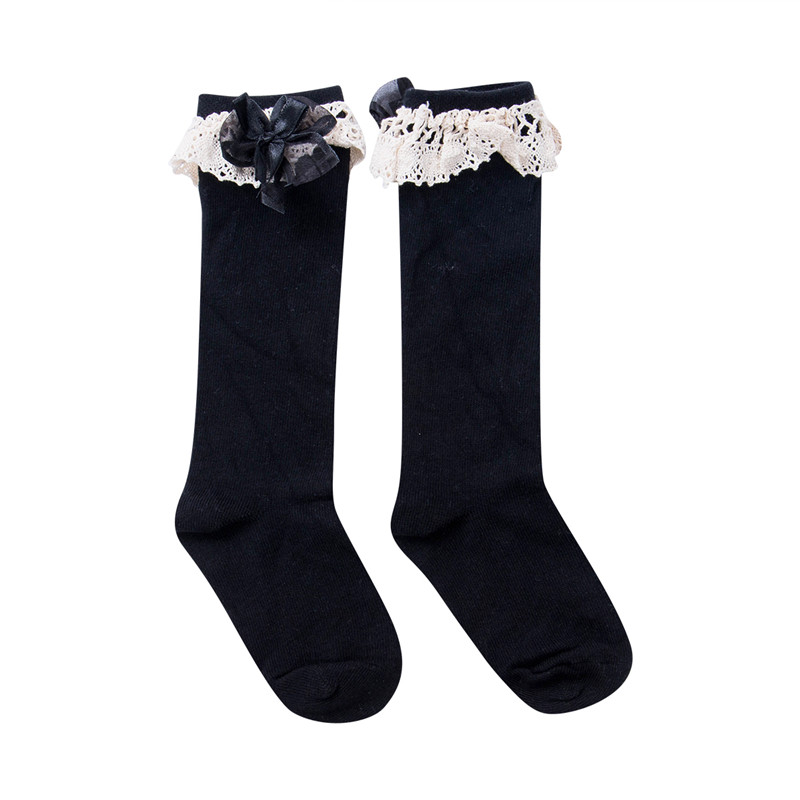 Cute Girl Kid Knie Hoge Stocking Lente Herfst Prinses Kant Boog Baby Peuter Warm Kousen Meisjes 1-6Y: Black / 2 to 6T