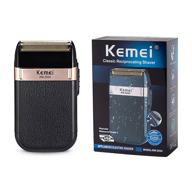 Kemei KM-2024/KM-1102 Shaver Rechargeable Wireless Electric Shaver Floating Double Heads Men's Trimmer Men's Beauty Device 32D: with box-2024