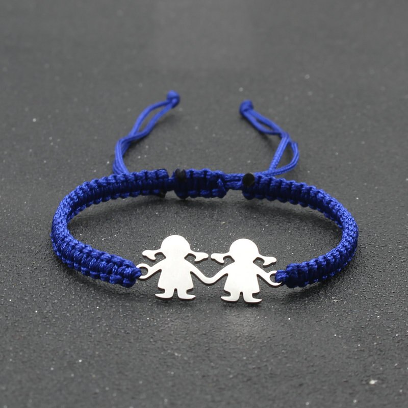 Stal nierdzewna śliczne Twin Little Girl Charm bransoletka czarna lina pleciona regulowane bransoletki dla kobiet biżuteria Mujer Pulsera: Blue