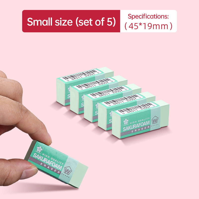 5 stk. sakura skumviskelæder, skitsetegning, kunstviskelæder, ultrarent, elevviskelæder, skoleartikler, leverandør: Lyserød