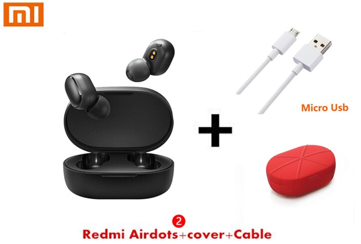 Original Xiaomi Redmi Airdots 2 TWS Earphone Wireless bluetooth 5.0 With Mic Handsfree Earbuds AI Control headset: Airdots 2 red case