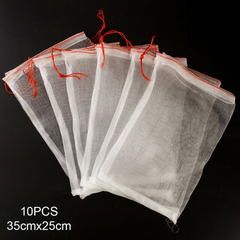 10Pcs fruit Insect net Garden Plant Drawstring Grocery Fruit Vegetable Storage Mesh Bags vegetable Protect Drawstring Mesh net: 35cmx25cm
