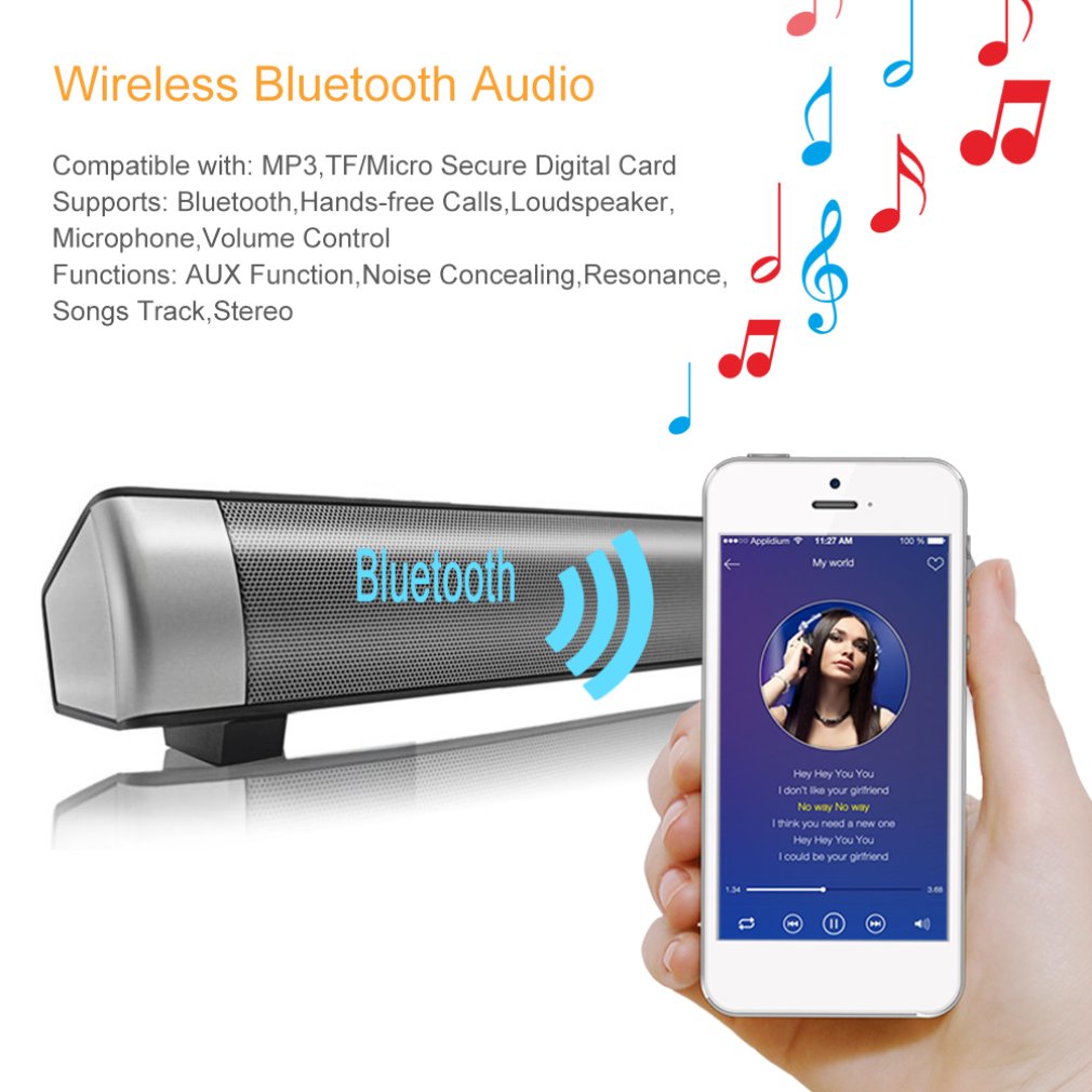 Wireless Bluetooth Home Theater Soundbar Bluetooth Subwoofer MP3 Multimedia Speaker System With LED Indicator