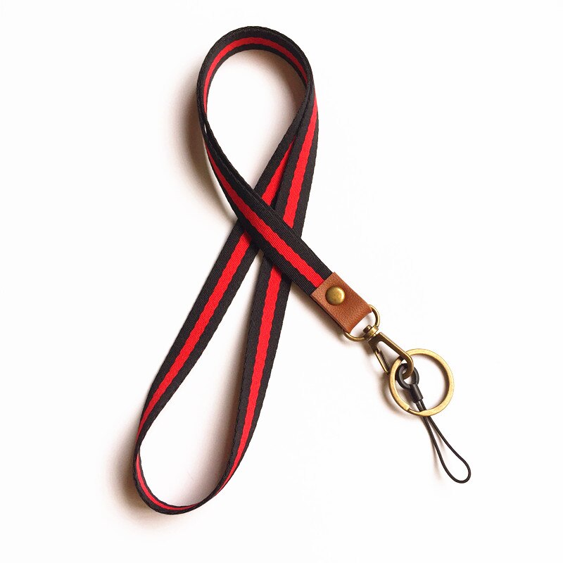 Rétro doux tissé lanière pour carte de passe d'identité porte-Badge téléphone cou sangles clé de gymnastique/téléphone portable USB support bricolage accrocher corde: black red