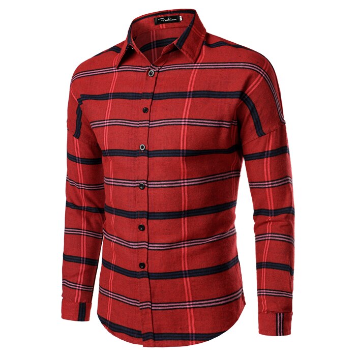 Plaid Shirt Mannen Shirts Chemise Homme Heren Shirts Lange Mouw Lente Herfst Mannen Blouse: DSB361-CS01 Red / XS