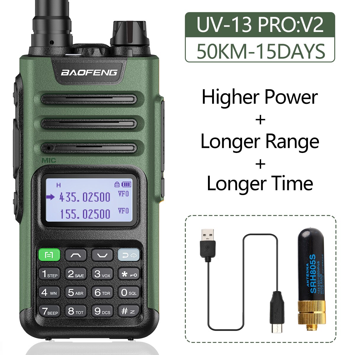 Baofeng UV-13 Pro Walkie Talkie 10W 8800Mah High Power 999 Channel Dual Band Uhf Vhf Radio Zender Typ-C Jack Upgrade 10R: V2 add 805S