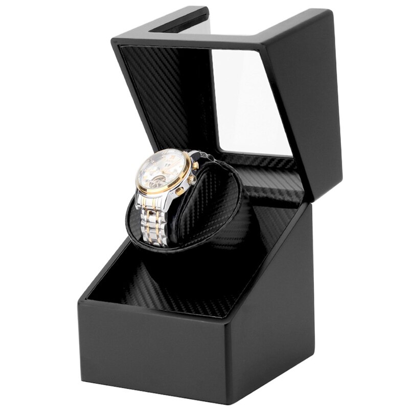 Mini 1 + 0 laca de madera Piano negro brillante fibra de carbono automático solo reloj bobinador caja Motor silencioso almacenamiento estuche de exposición Shake