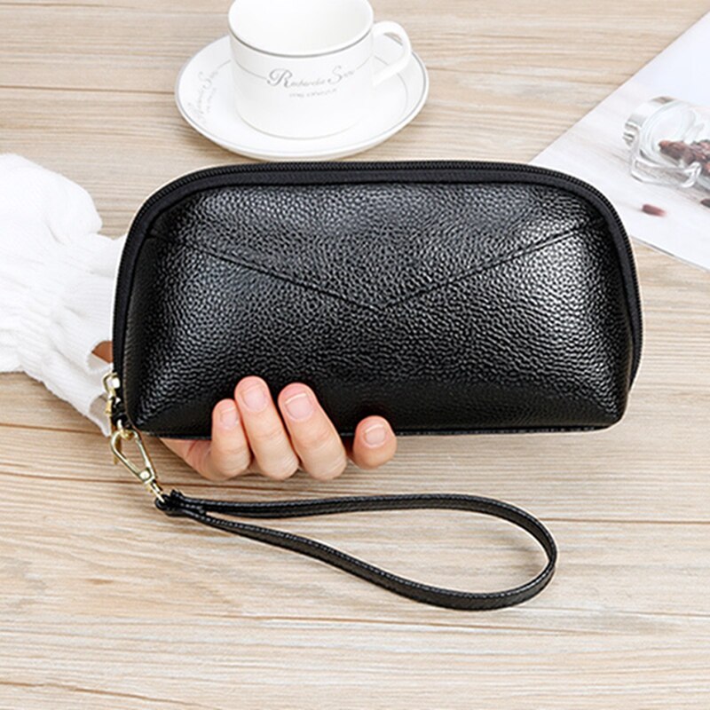 Cartera multifuncional de estilo largo para mujer, billetera de piel sintética, monedero, tarjetero: Black