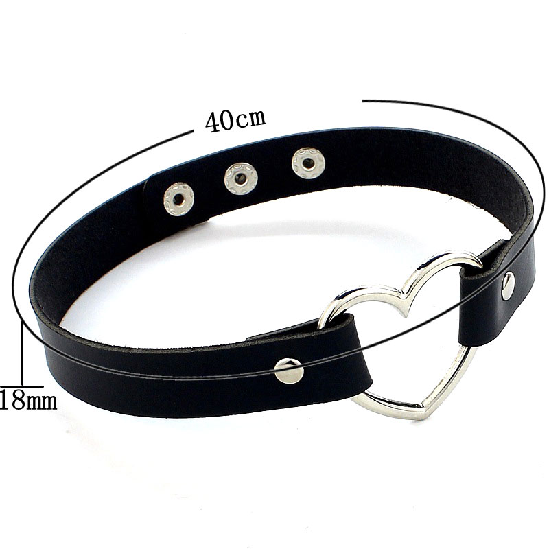 Zoeber Punk Lederen Handgemaakte Charm Chokers Kettingen Vrouwen Hart Gesp Riem Charm Kawaii Lolita Metalen Ketting Kraag: black 71