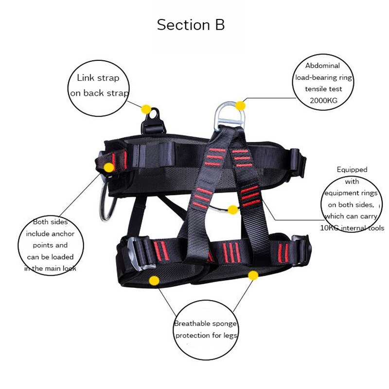 Working Aloft Thickness Climbing Rock Harness Adjustable Half Body Protection Belt Climbing Harness Waistband: B