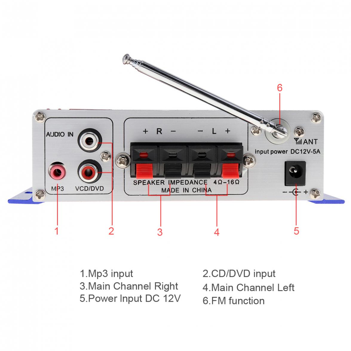 HY502 Digital Hi-Fi 2CH Car Stereo Power Amplifier AMP Support for iPod USB MP3 FM SD Jack Input with Remote Control