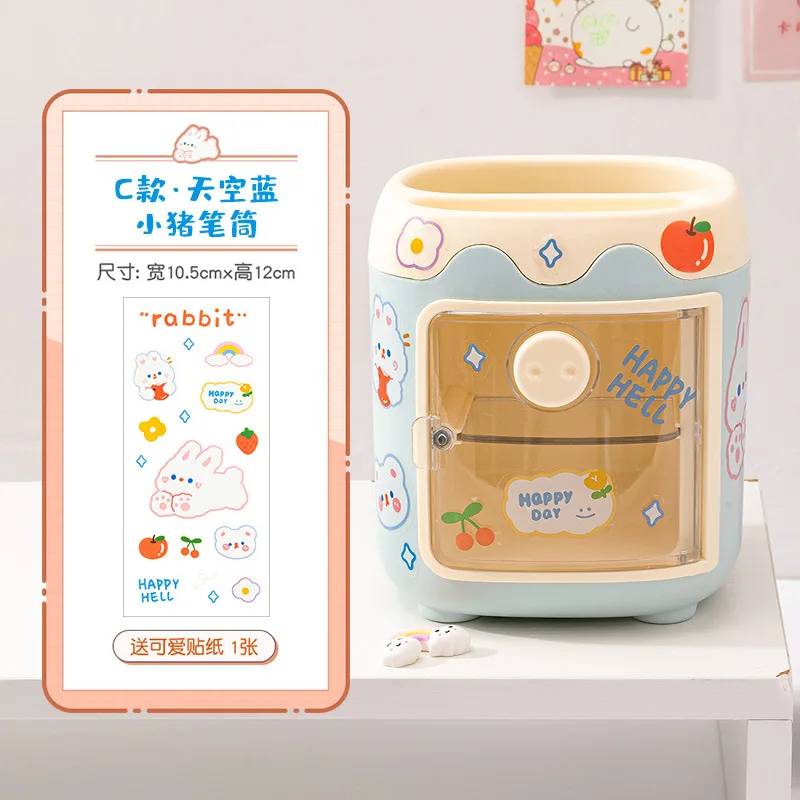 Multi-grid Pig Pen Holder Desk Organizer Cute Multi-functional Office Desk Stationery Pen Holder Pencil Stand Organiser: Navy Blue