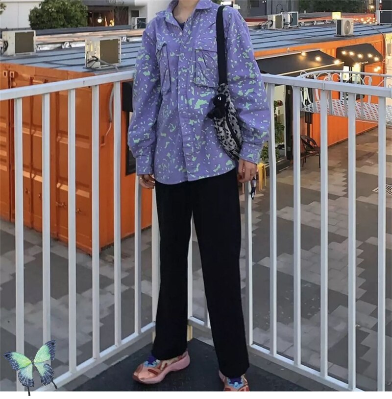 CAV EMPT fioletowa koszula flanelowa Cavempt wysokiej jakości luźny polarny koszula mężczyzna kobiet moda koszule na co dzień