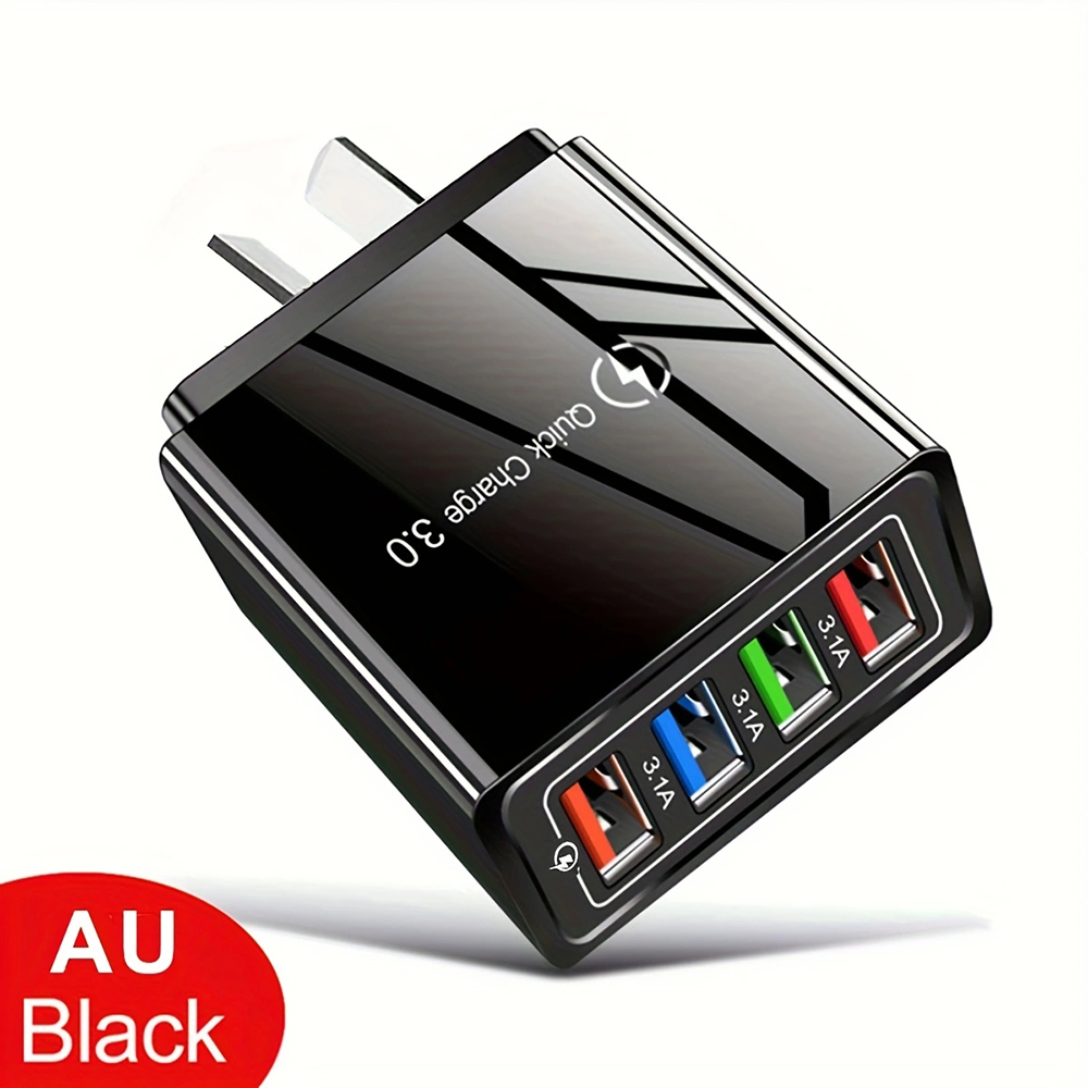 Cargador USB multipuerto de carga rápida 3,0, adaptador de teléfono, tableta, cargador de pared portátil, enchufe europeo y estadounidense, 3A, 4 USB