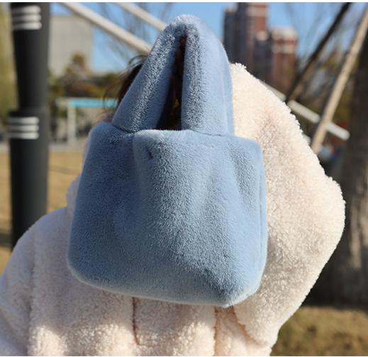 Winter Fluffy Bag For Women Versatile Faur Fur Messenger Shoulder Bag Plush Shopping Totes Cute Plush Small Handbag: Blue Haze