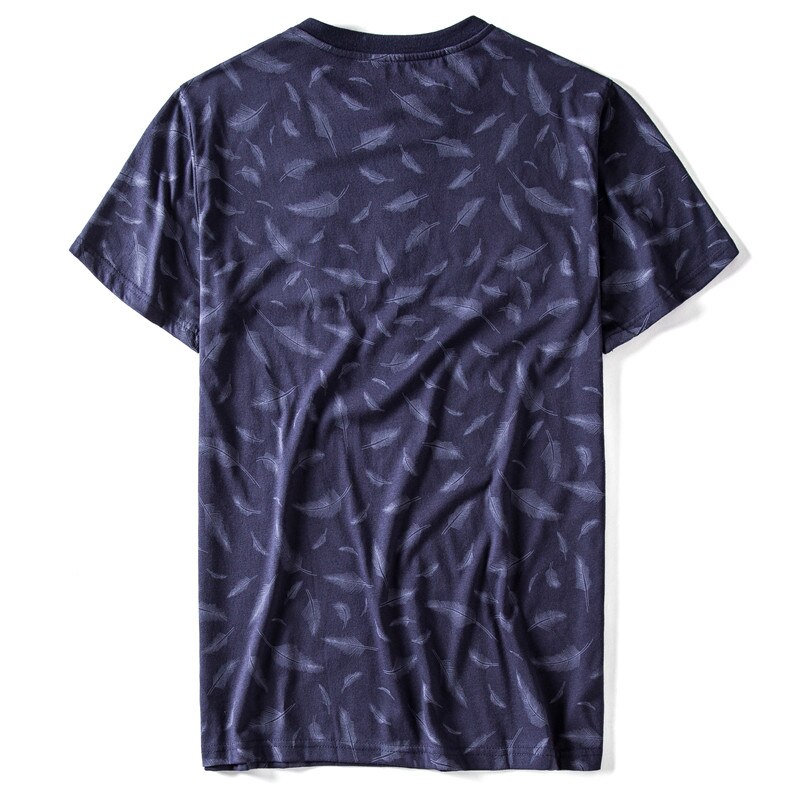 Sommer bomuld fjer print t-shirt mænd sportstoppe tees o-hals kortærmet elasticitet mænd t shirt herre t-shirts