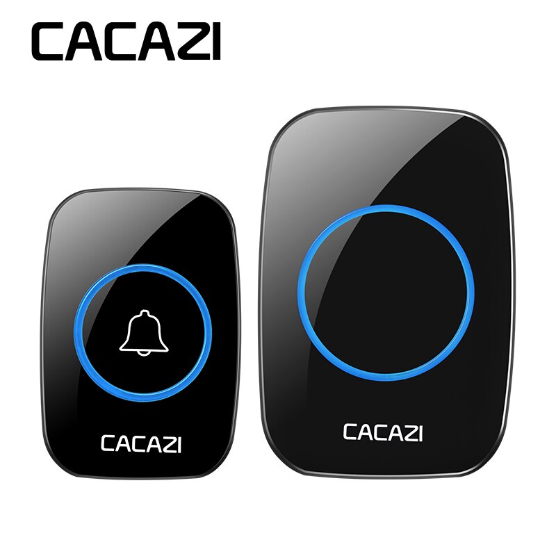 Cacazi  ac 100-240v draadloze deurbel waterdicht 300m -bereik waterdichte deurbel 38 gongs deurbel 1 drukknop 1 ontvanger: Zwart 1 tegen 1 / Vk