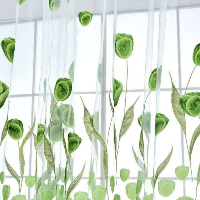 Tulle Curtains for The Kitchen Living Room Fabric Voile Window Bedroom Tulip Printed Balcony Sun Shading: green