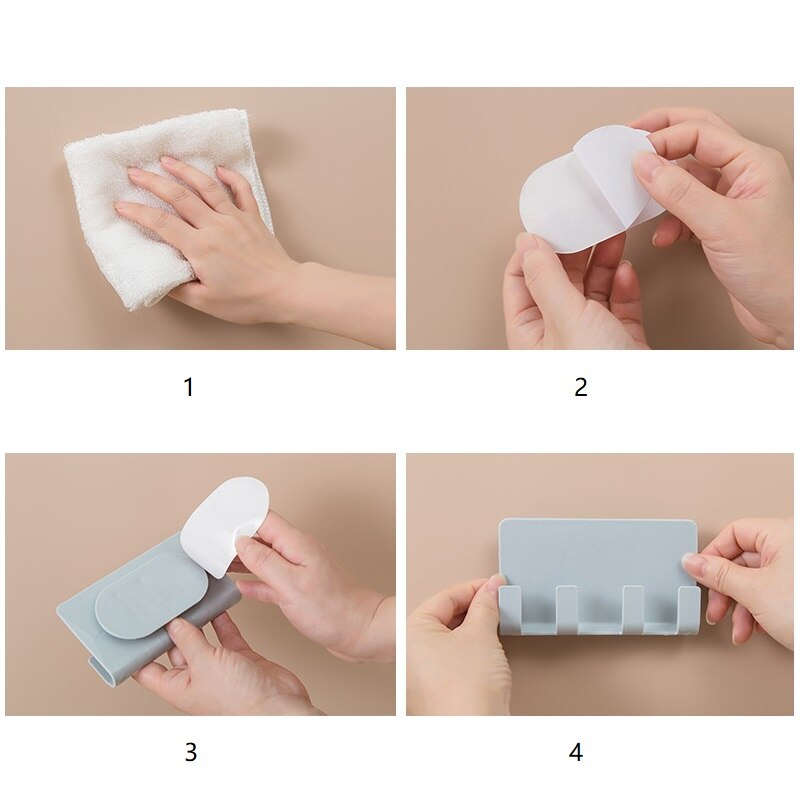 Pasta Mobiele Telefoon Opladen Beugel Muur gemonteerde Tablet Stand Kantoor Huishouden Muur Zonder Trace 4 Haak Opbergrek Sleutel plank