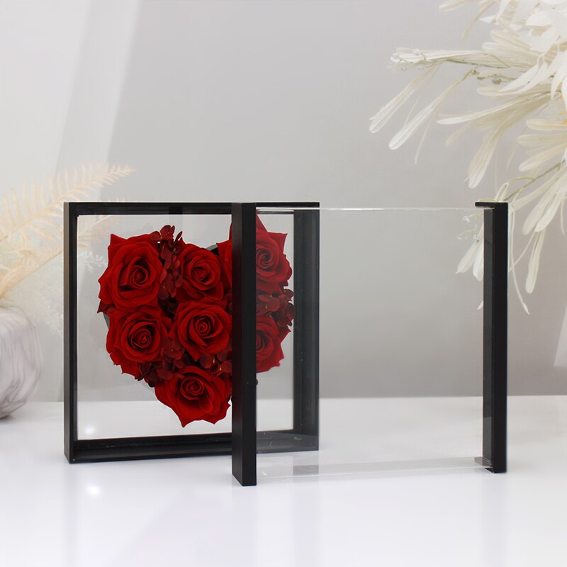 Romantische engel hart transparante acryl doos verpakking bloemen boeket doos valentijnsdag bloemist dozen: Kleine zwarte