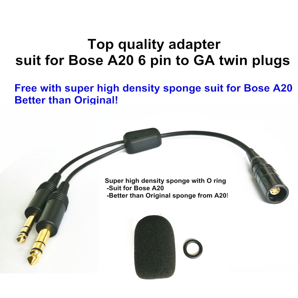 Bose  a20 lemo 6 pin til general aviation twin plugger adapter luftfartshodesett