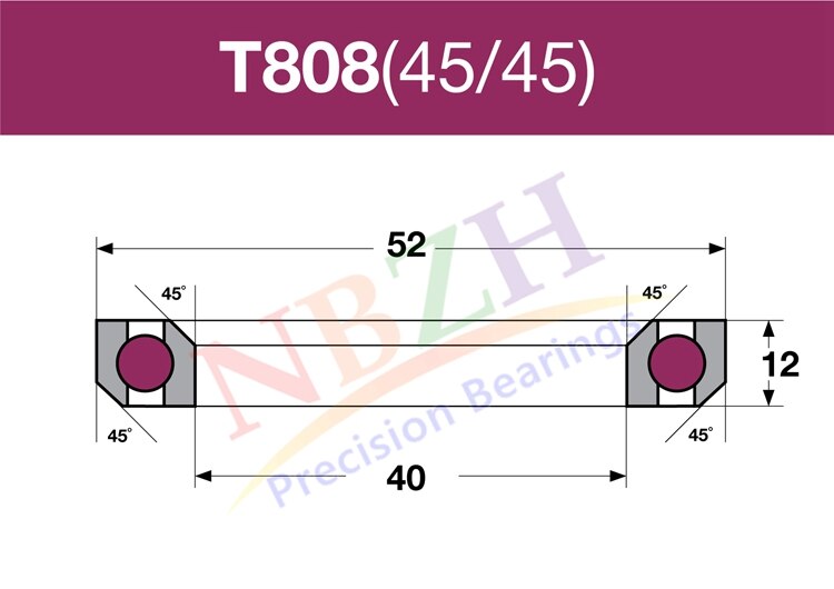 1-1/2 "1.5" 38.1mm vélo casque portant T808 (40x52x12 45/45) conique bol set Peilin pièces de réparation portant 40*52*12 MH-T808