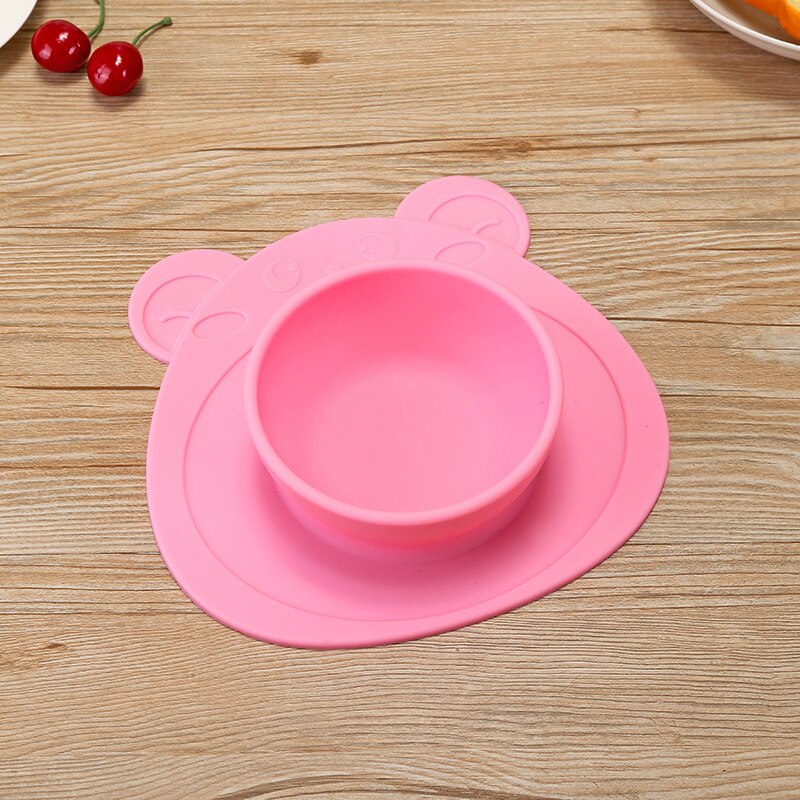 Baby Silicone Bowl Children Silicone Slip-proof Plate Integrated Separate Sucker placemat divided plate: Pink