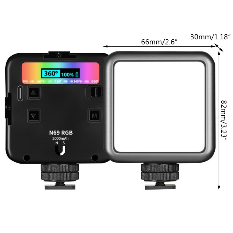 N69 mini-rgb-led-videoleuchten, mini-fotografiebeleuchtung, 360 °-vollfarbverstellung mit blitzschuh , ,2500-9000k magnete
